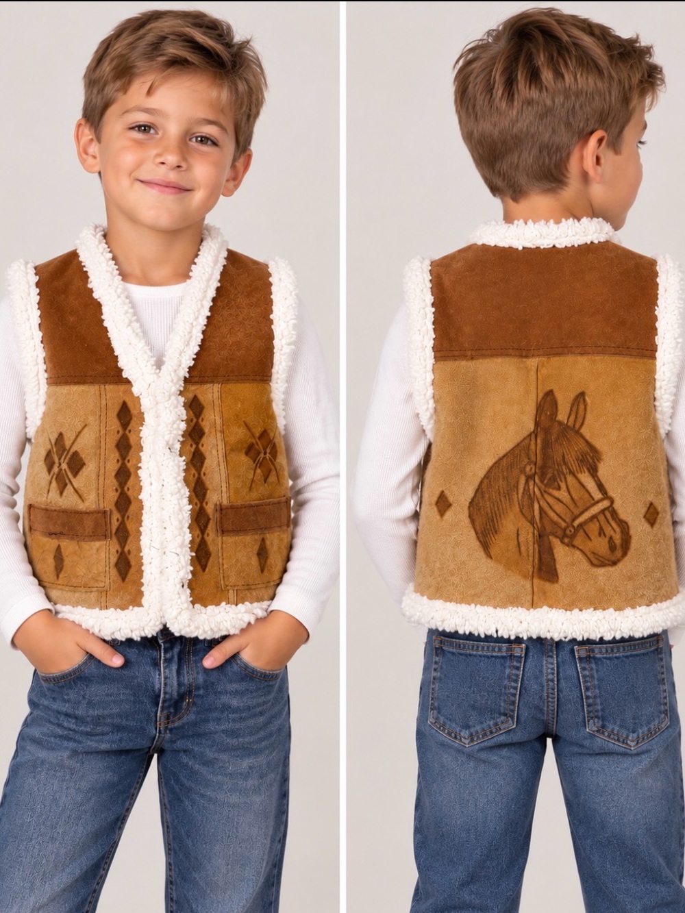 Youth Vintage Western suede-style vest, approximately size 6/8,